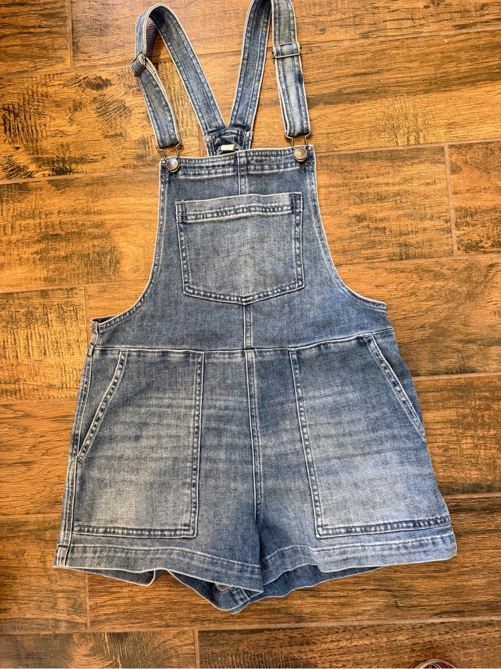 Aerie Light Wash Denim Overall Shorts